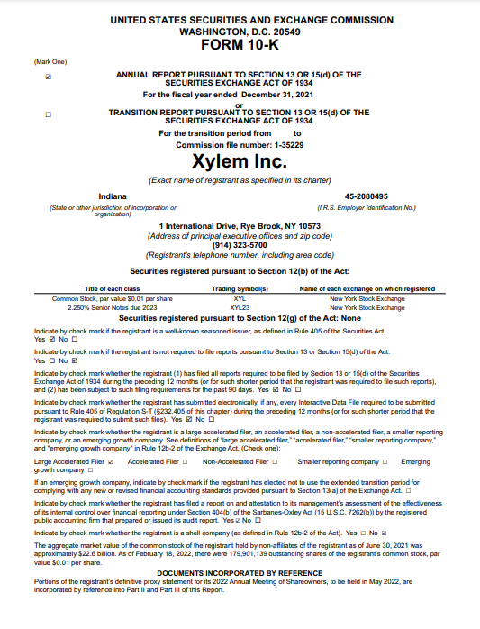 2021 Xylem Annual Report and 10-K